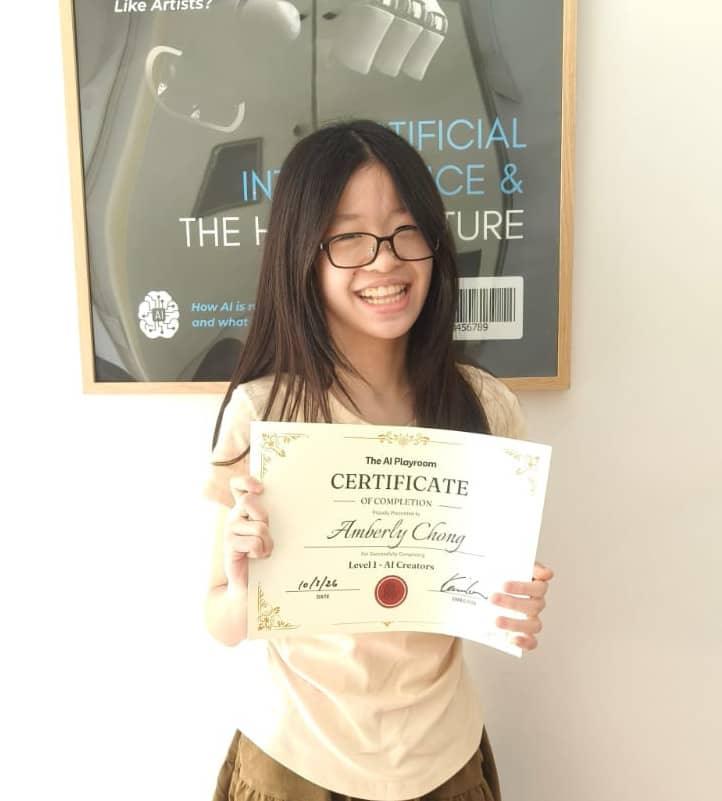 Student celebrating the completion of Level 1