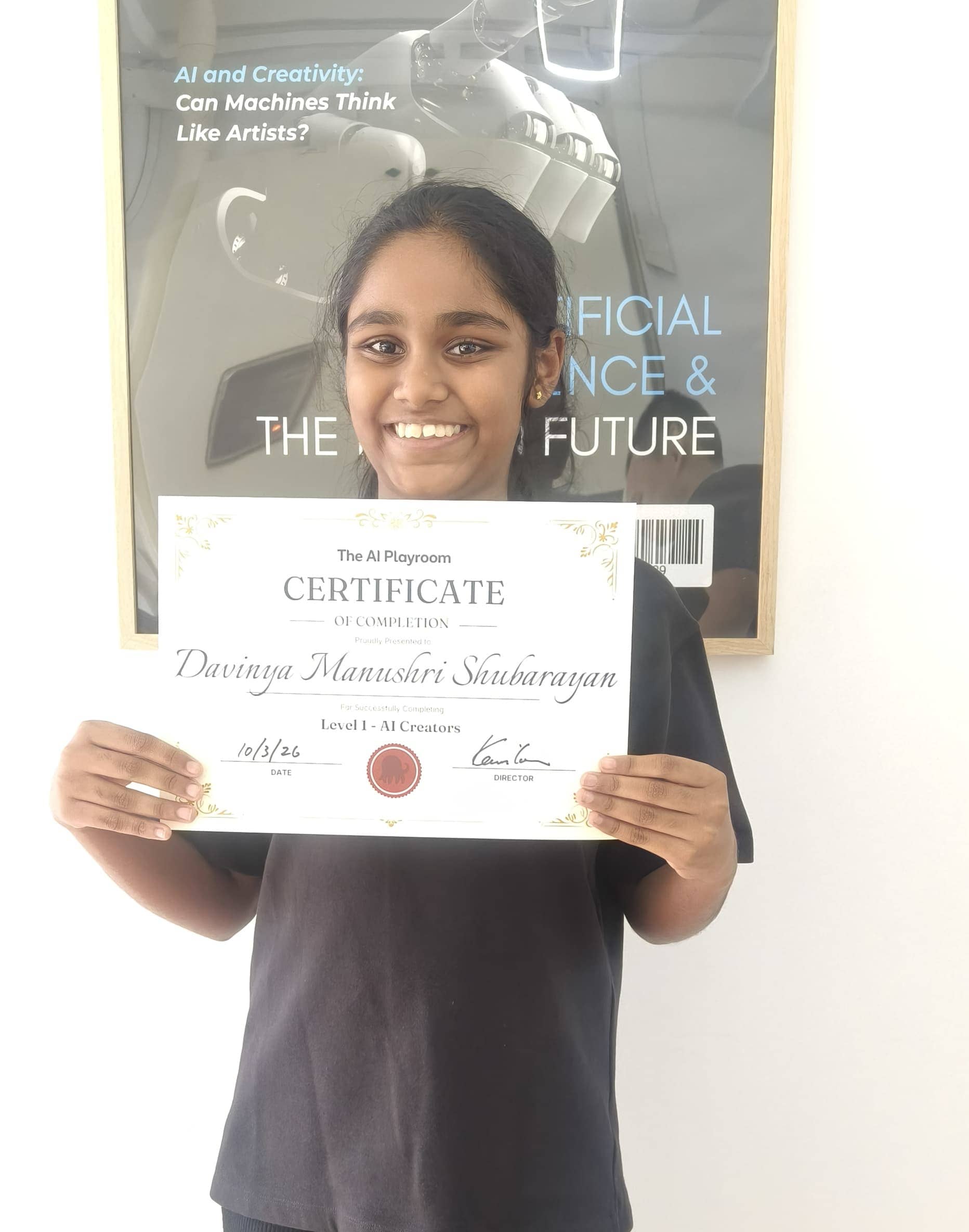 Student celebrating the completion of Level 1